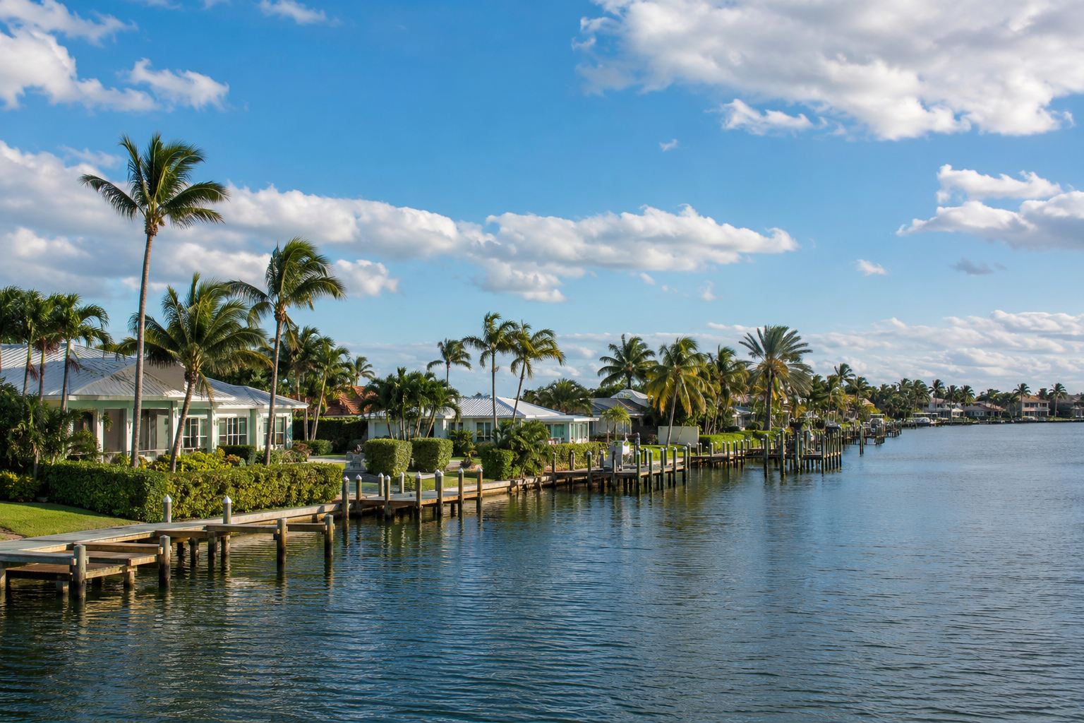 Waterfront homes and docks along the Intracoastal on Florida's Treasure Coast