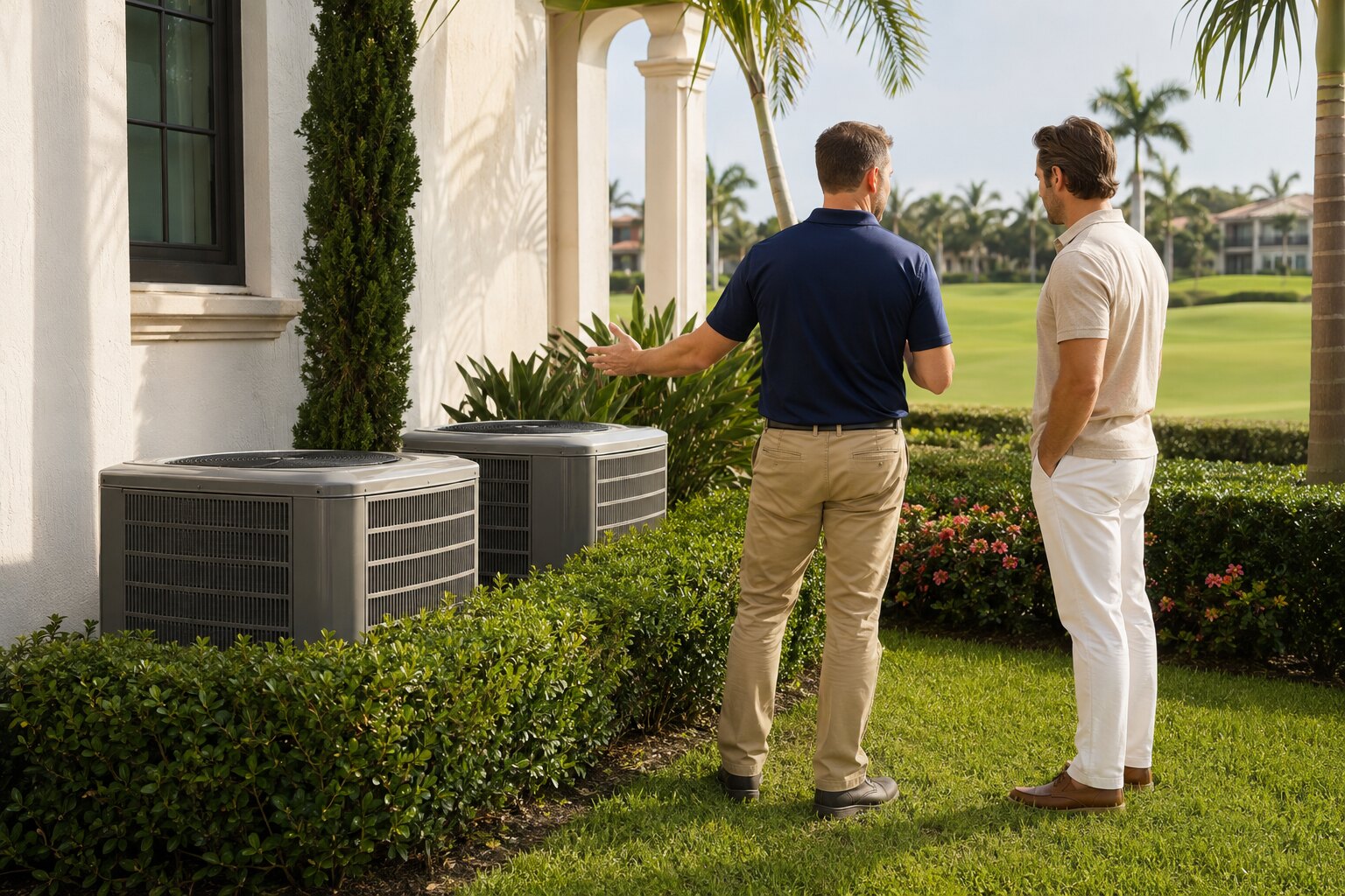 AC technician working at a home in Palm Beach Gardens, Florida